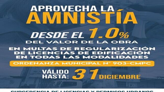 🏛 La Municipalidad Provincial de Cajamarca 𝐨𝐭𝐨𝐫𝐠𝐚 𝐞𝐥 𝟏.𝟎% 𝐝𝐞 𝐚𝐦𝐧𝐢𝐬𝐭𝐢́𝐚 del valor de la obra 𝐞𝐧 𝐦𝐮𝐥𝐭𝐚𝐬 𝐲 𝐬𝐚𝐧𝐜𝐢𝐨𝐧𝐞𝐬 del proceso de regularización de 𝐥𝐢𝐜𝐞𝐧𝐜𝐢𝐚𝐬 𝐝𝐞 𝐞𝐝𝐢𝐟𝐢𝐜𝐚𝐜𝐢𝐨𝐧𝐞𝐬 y en todas las modalidades según la Ordenanza N⁰903 - CMPC.
️ESTA OPORTUNIDAD SOLO ESTARÁ VIGENTE 𝐇𝐀𝐒𝐓𝐀 𝐄𝐋 𝟑𝟏 𝐃𝐄 𝐃𝐈𝐂𝐈𝐄𝐌𝐁𝐑𝐄!
🤝 ¡Con Joaquin Ramirez, Cajamarca Renace!