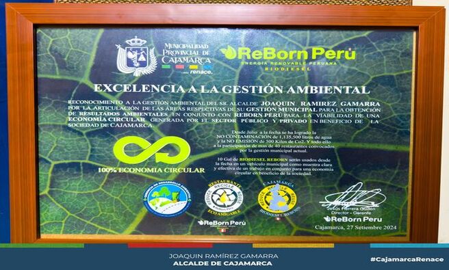 π La Municipalidad Provincial de Cajamarca π‘π π¬π’ππ¨ π«πππ¨π§π¨ππ’ππ π π§π’π―ππ₯ π§πππ’π¨π§ππ₯ por ππππππ ππππΜ por su adecuado manejo de los aceites usados. A travΓ©s de la Gerencia de Desarrollo Ambiental, la municipalidad ha logrado generar combustible a partir de estos aceites, reduciendo significativamente el impacto ambiental en el agua y el aire de la provincia.
β¨ Este reconocimiento resalta la importancia de las iniciativas locales en la gestiΓ³n sostenible de los recursos y la protecciΓ³n del medio ambiente.
π Β‘Con Joaquin RamΓrez, Cajamarca Renace!