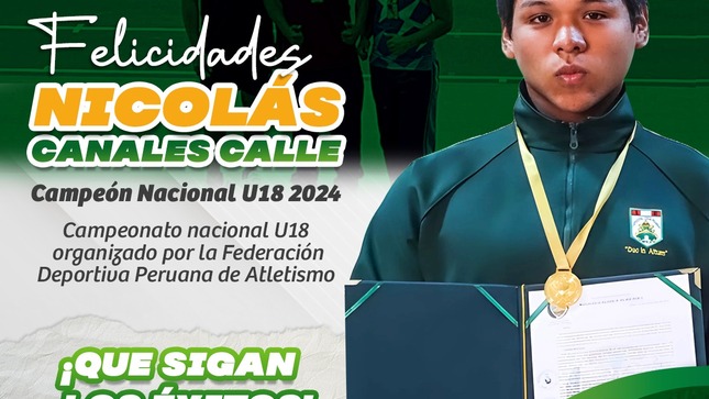 La Municipalidad Distrital de Mala felicita al joven Nicolás Canales Calles, Campeón Nacional U18 2024