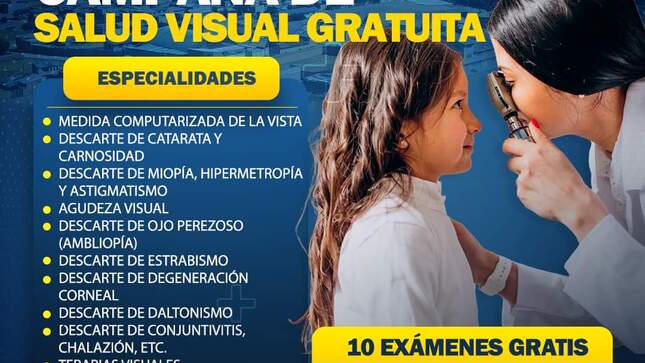 Niña con una oftalmóloga al frente de ella con informacion al lado izquierdo. 