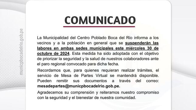 imagen de comunicado de suspensión de labores en nuestras dos sedes.
