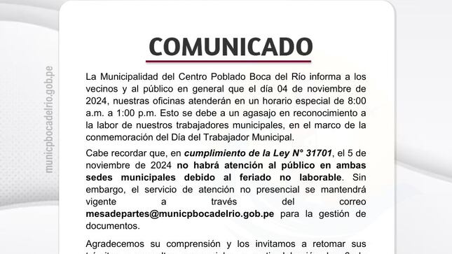 imagen de comunicado de atencion especial al público