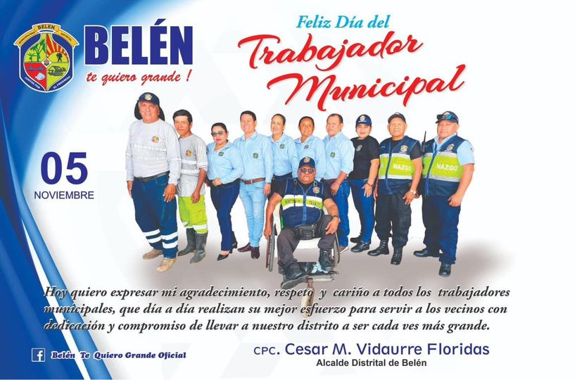 Hoy, en el Día del Trabajador Municipal, la Municipalidad Distrital de Belén rinde un merecido homenaje