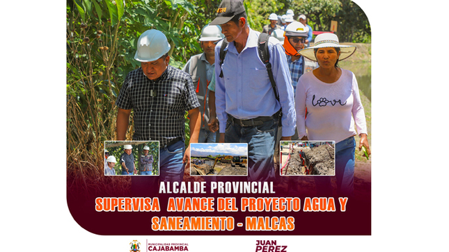 ¡Alcalde supervisa avance del proyecto de agua potable y alcantarillado en Malcas del distrito de Condebamba!