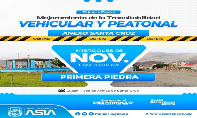La Municipalidad Distrital de Asia liderada por el alcalde Isaias Alc谩ntara Malasquez, invita a la poblaci贸n del Anexo Santa Cruz de Asia a la colocaci贸n de la Primera Piedra de la obra de " 饾棤饾棽饾椃饾椉饾椏饾棶饾椇饾椂饾棽饾椈饾榿饾椉 饾棻饾棽 饾椆饾棶 饾棫饾椏饾棶饾椈饾榾饾椂饾榿饾棶饾棷饾椂饾椆饾椂饾棻饾棶饾棻 饾棭饾棽饾椀饾椂饾棸饾槀饾椆饾棶饾椏 饾槅 饾棧饾棽饾棶饾榿饾椉饾椈饾棶饾椆 饾棽饾椈 饾棽饾椆 饾棓饾椈饾棽饾槄饾椉 饾棪饾棶饾椈饾榿饾棶 饾棖饾椏饾槀饾槆 饾棻饾棽 饾棓饾榾饾椂饾棶 - 饾棙饾榿饾棶饾椊饾棶 饾棞".
Mi茅rcoles 06 de nociembre 2024.
04:00 p.m.
Anexo Santa Cruz de Asia.