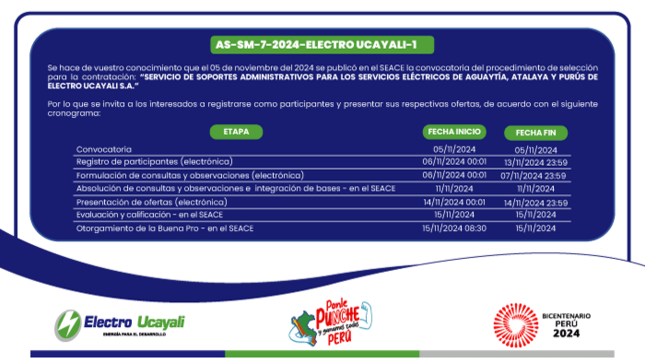 Adjudicación Simplificada N.º AS-SM-7-2024-ELECTRO UCAYALI-1 