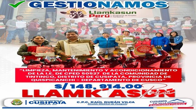 Se logro una vez mas la firma de convenio con el programa "LLAMK'ASUN PERU"