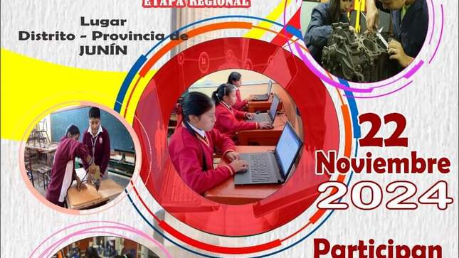 Información de un evento con cuatro niños estudiando en fotos circulares.