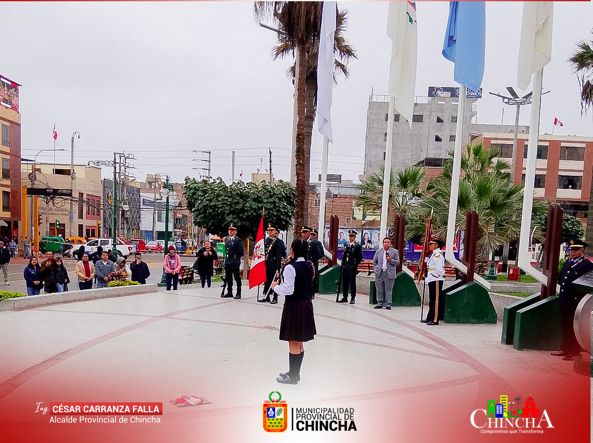 🇵🇪En el marco de la celebración de las fiestas patrias por los 203° aniversario de Independencia de nuestro Perú, esta mañana se realizó una ceremonia e izamiento de bandera en la plaza de armas de Chincha.
Esta solemne actividad contó con la participación de las autoridades locales y sociedad civil, entre ellos, el Subprefecto provincial; Rudy León Zaa, las regidoras provinciales Consuelo Gilda Solari Bonifacio y Rosaura Ruiz Cueto; representantes de la PNP, instituciones educativas invitadas y los miembros de Junta Vecinal del AA-HH 15 de Agosto.
¡Viva Chincha y viva el Perú!