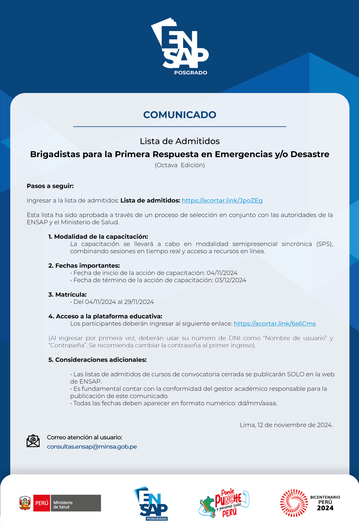 Jpg. Comunicado lista de admitidos