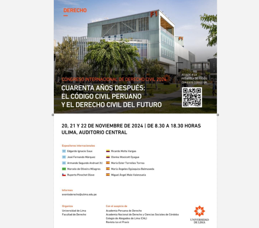 Congreso Internacional de Derecho Civil 2024 se realizará del 20 al 22 de noviembre