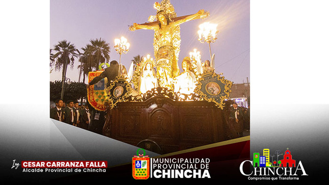 Con fe y devoción la Municipalidad Provincial de Chincha, rindió un merecido homenaje al Señor Crucificado de Chincha
La sagrada imagen, salió en procesión para derramar bendiciones en su recorrido, iniciando por el local central de la entidad municipal, para luego continuar por los sectores ya programados durante la semana santa.
Como chinchanos sigamos fortaleciendo nuestra fe, a través de nuestras oraciones y que el fervor religioso de nuestro santo patrón bendiga cada uno de nuestros hogares.