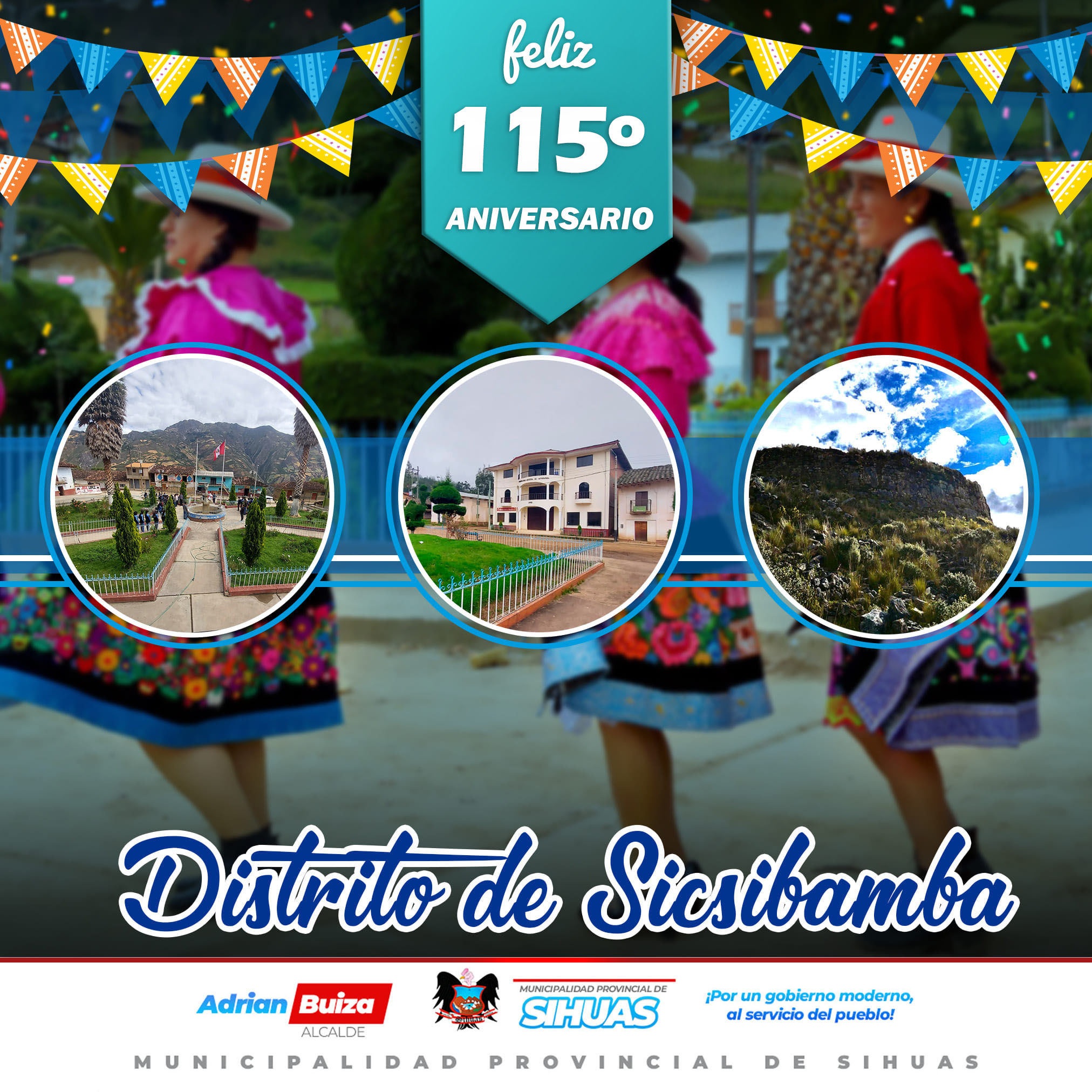 π πππππ πππ±Β° ππ‘ππ©ππ₯π¦ππ₯ππ’ ππ ππ₯πππππ’Μπ‘ π£π’ππΜπ§πππ πππ¦π§π₯ππ§π’ ππ π¦πππ¦ππππ πππ
El alcalde de la Municipalidad Provincial de Sihuas, Demetrio AdriΓ‘n Buiza PicΓ³n , regidores, funcionarios y servidores, expresan su afectuoso saludo a todos los pobladores del distrito de Sicsibamba, al celebrar su 115Β° aniversario de creaciΓ³n PolΓtica.
El distrito de Sicsibamba, fue creado mediante Ley NΒ°1153, el 6 de noviembre del aΓ±o 1909. Es uno de los diez distritos que conforman nuestra maravillosa provincia de Sihuas (Γncash)π₯³π₯³π₯³.