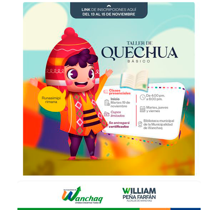 ¡A pedidos de ustedes! Regresa el Taller de Quechua Básico, iniciamos el martes 19 de noviembre.