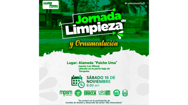 Jornada de limpieza y ornamentación de la alameda "Paiche Uma", sector Los Olivos - Tarapoto.