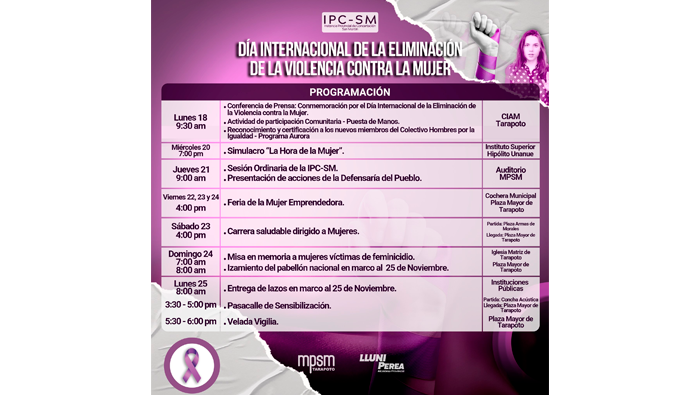 Programaci贸n general en el marco por el D铆a Internacional de la Eliminaci贸n de la Violencia contra la Mujer.
