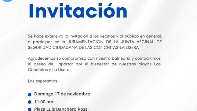 Invitación de juramentación Seguridad Ciudadana LasConchitas-LasLiseras
