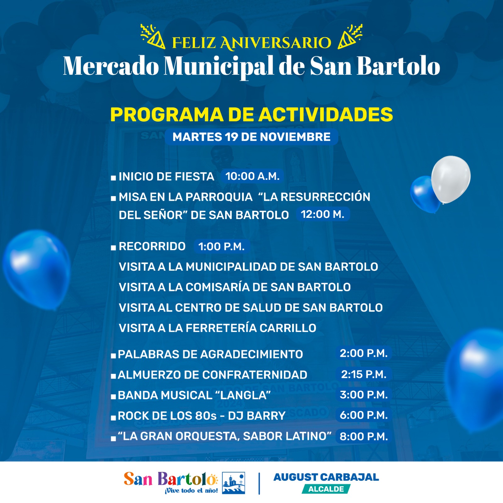 Programa de actividades por el aniversario del Mercado Municipal de San Bartolo