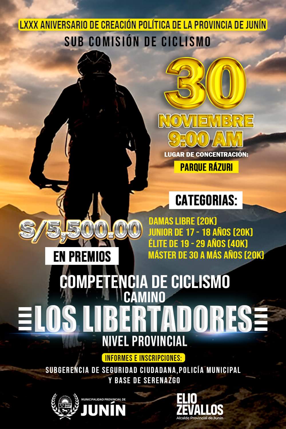 Ciclista de fondo con información al centro.