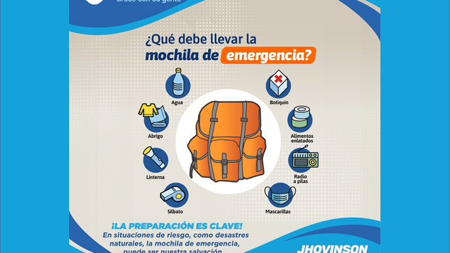 Prepárate ante un desastre natural con una mochila 🎒🆘 de emergencia y contacta al *5000 🏠📲 para cualquier urgencia 🚨⚠️