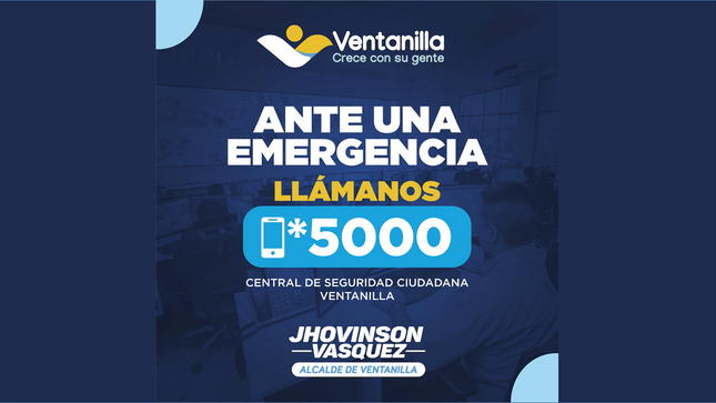 Recuerda que ante cualquier emergencia 🆘 o hecho delictivo 🚨, puedes llamar 📲 al *5000, plataforma de seguridad ciudadana disponible 24/7 🕔🚓🚔👮‍