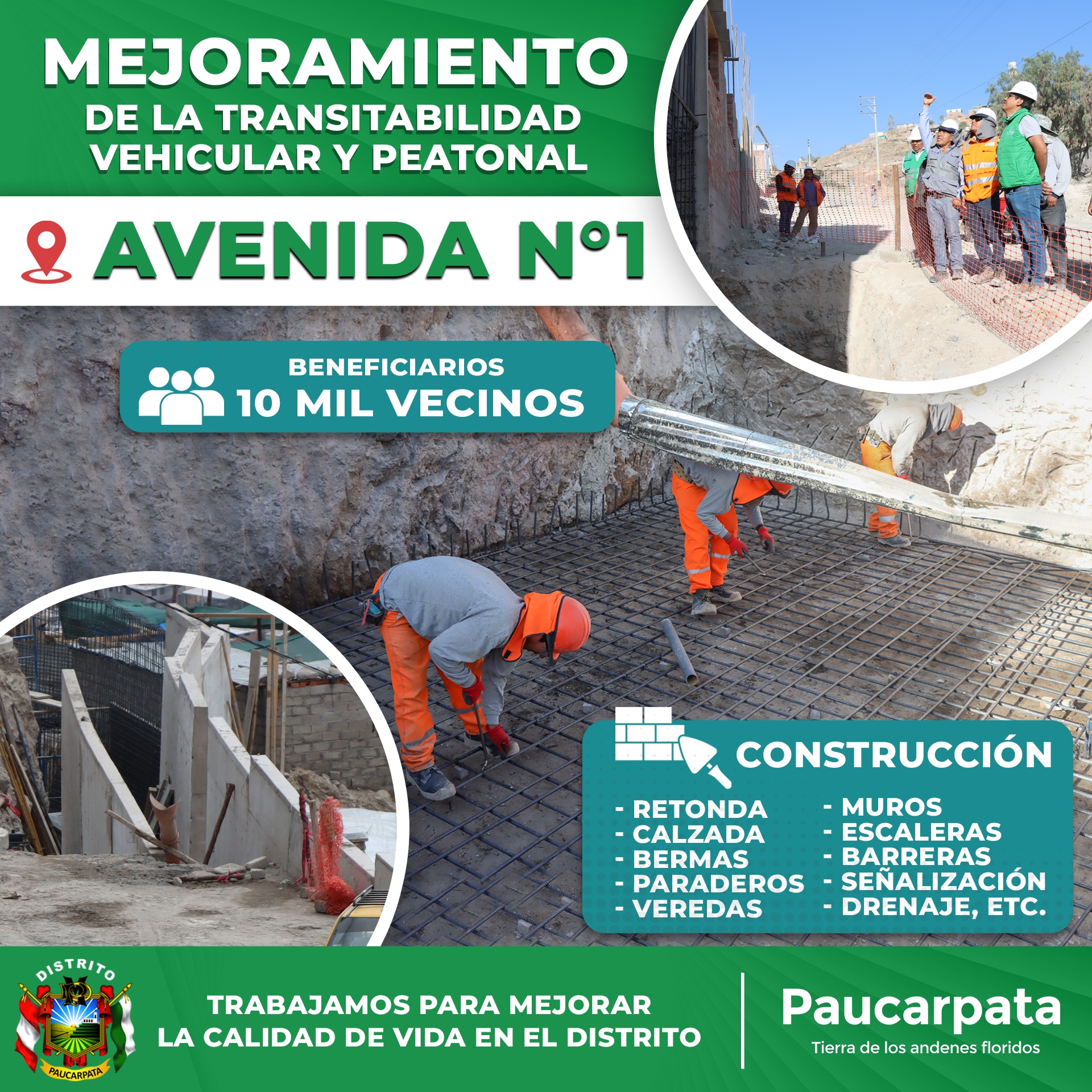 La Municipalidad de Paucarpata viene ejecutando el mejoramiento de la transitibilidad vehicular y peatonal de la AVENIDA Nº 1 en beneficio para más de 10 pueblos jóvenes en la parte alta del distrito. ¡Seguimos trabajando con fuerza!