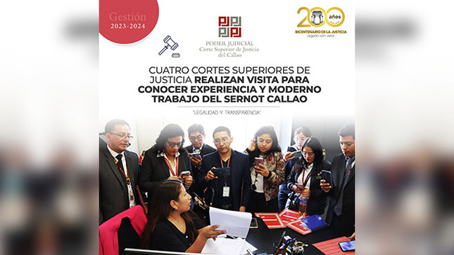 Cuatro Cortes Superiores de Justicia realizaron visita de trabajo para conocer exitosa experiencia y moderno trabajo del SERNOT Callao