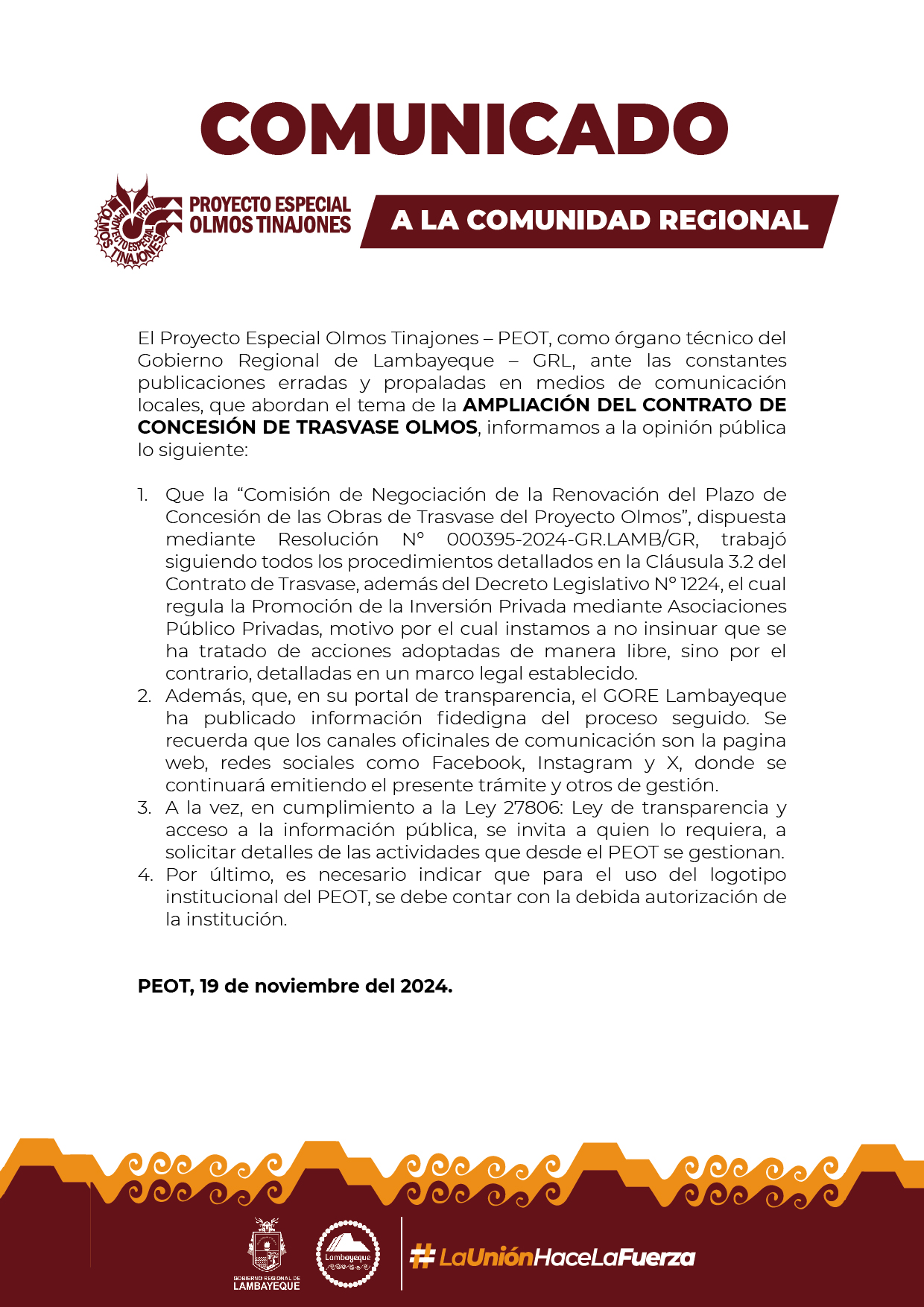 Comunicado Institucional PEOT