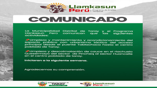 Comunicado de programa Llamkasun 