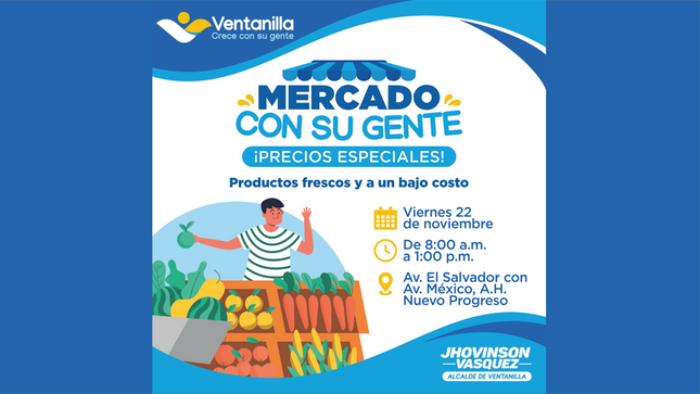 Ventanilla lanza el ‘Mercado con su Gente’ 🛒✨, con productos 🍅🍇🥑🍊🍏 locales a precios bajos 💸, gracias al alcalde Jhovinson Vásquez 🏛️. 