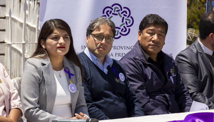 Imagenes de la rueda de prensa en la plaza de Armas de Huamachuco.