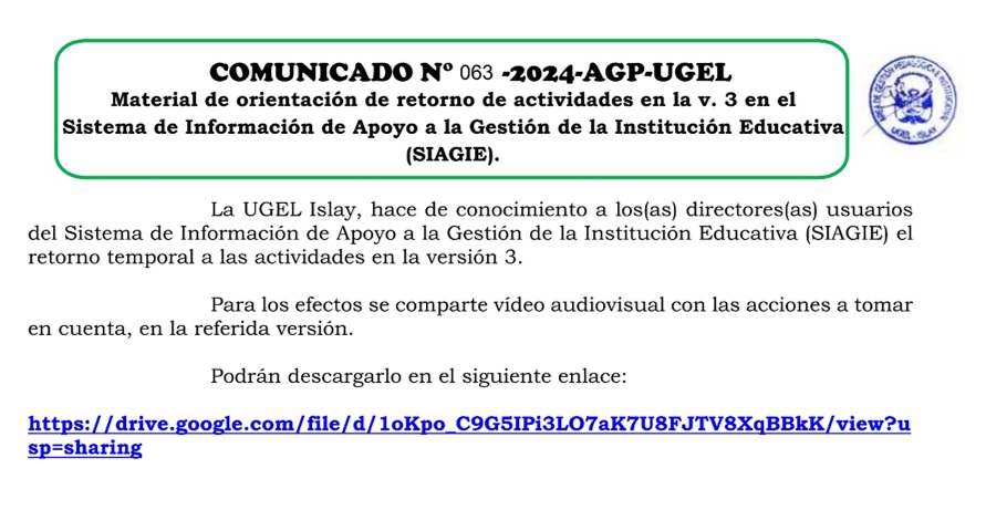 Comunicado N° 063-2024-AGP-UGEL