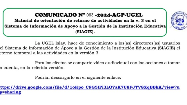 Comunicado N° 063-2024-AGP-UGEL