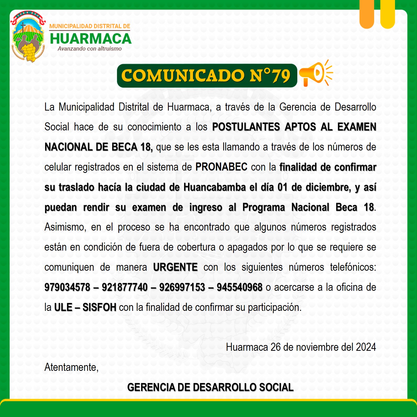 Atención Postulantes Aptos al Examen de Beca 18