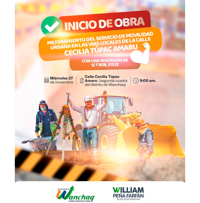 🚧 ¡Arrancamos una nueva obra en Wanchaq! 🚜
Este miércoles a las 9 de la mañana daremos inicio al mejoramiento del servicio de movilidad