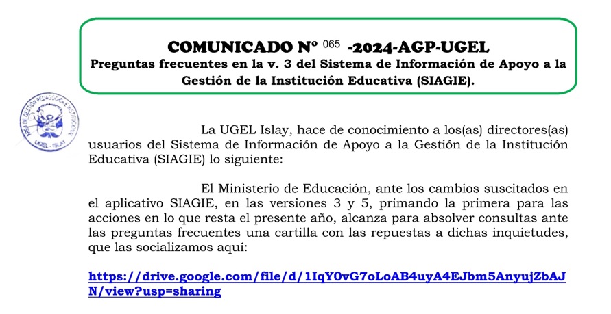 Comunicado N° 065-2024-AGP-UGEL