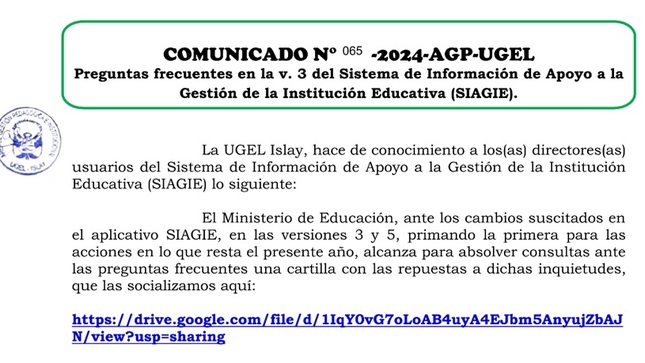 Comunicado N° 065-2024-AGP-UGEL