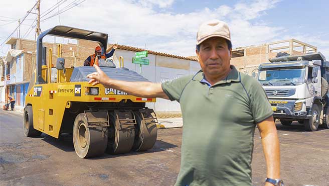Alcalde inspecciona avances de la pista en el A.H Luis boza