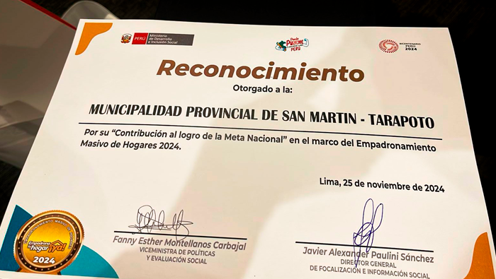 Gobierno central reconoce a MPSM-Tarapoto.