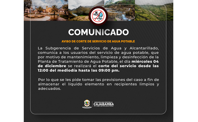 AVISO DE CORTE DE SERVICIO DE AGUA POTABLE