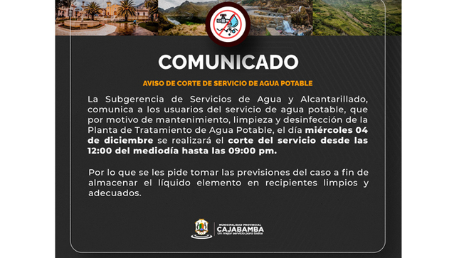 AVISO DE CORTE DE SERVICIO DE AGUA POTABLE