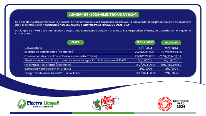 Adjudicación Simplificada N.º AS-SM-116-2024-ELECTRO UCAYALI-1
