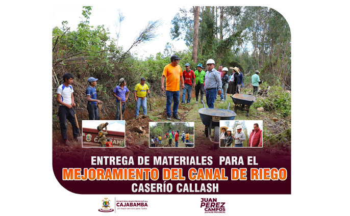 Entrega de materiales para la construcción del canal de riego en el caserío de Callash