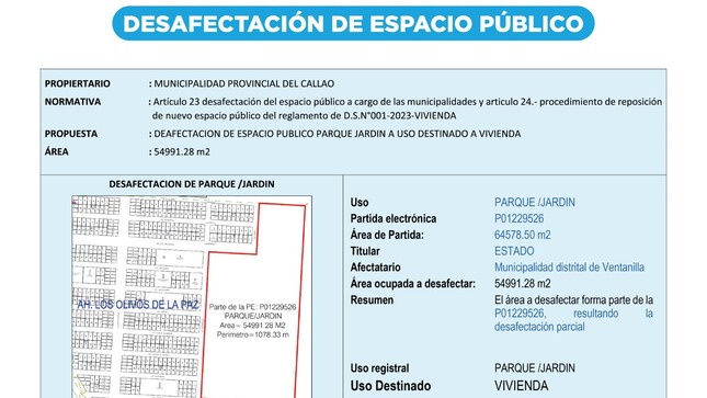 Identificación y reposición con fines de creación de espacios públicos.