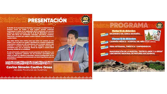 Programa oficial por los 40 aniversario de la creación política de la provincia de Huarmey.