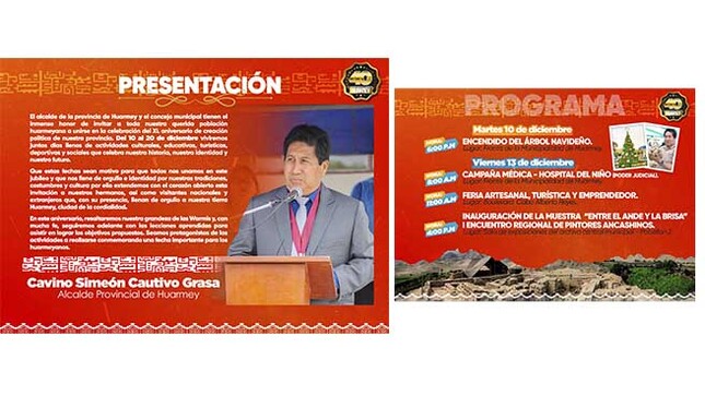 Programa oficial por los 40 aniversario de la creación política de la provincia de Huarmey.  