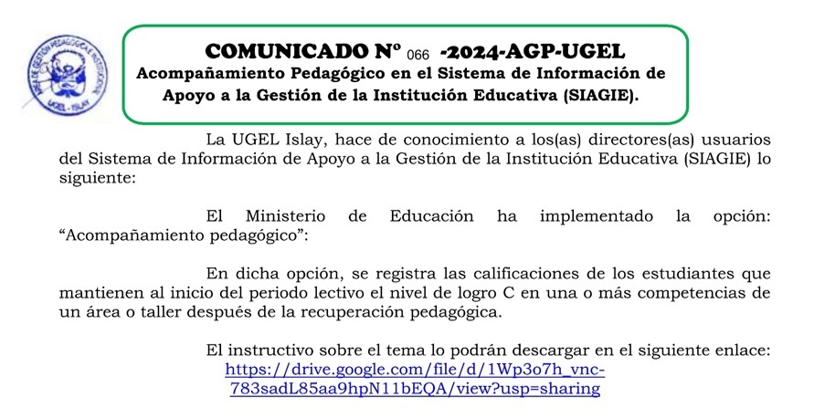 Comunicado N° 066-2024-AGP-UGEL