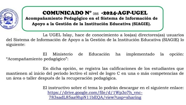 Comunicado N° 066-2024-AGP-UGEL