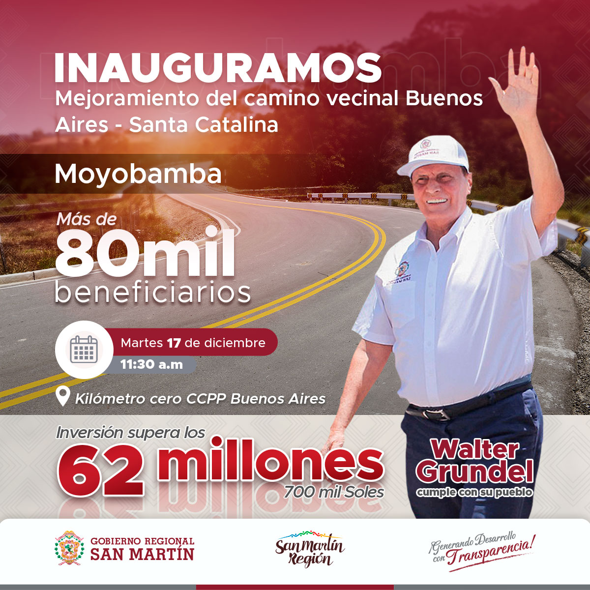 InauguraciΓ³n del mejoramiento del camino vecinal Buenos Aires - Santa Catalina, Moyobamba