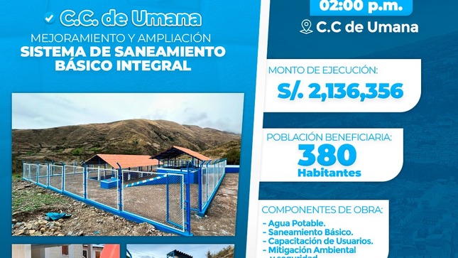 Archivo imagen de Creación del Servicio y Ampliación del Sistema de Saneamiento básico Integral en la Comunidad Campesina de Umana